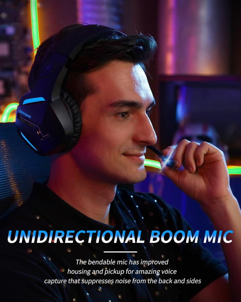BINNUNE Wireless Gaming Headset with 2.4GHz for PS5, PS4, PC, Switch, FPS Gamers, 120Hrs+ Bluetooth 5.3 Gaming Headsets with Noise Canceling Mic, 50MM Headphones for Laptop, Mobile, Mac (Blue)