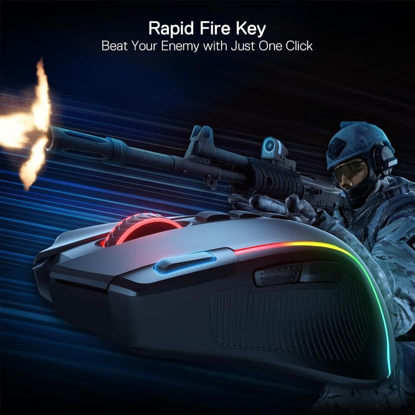 Redragon M612 PRO RGB Gaming Mouse, 8000 DPI Wired/Wireless Optical Mouse with 9 Programmable Buttons & 7 Backlit Modes, BT & 2.4G Wireless, Software Supports DIY Keybinds Rapid Fire Button