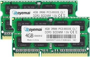 PC3-8500S DDR3 1066 8GB Kit (2x4GB) 1067MHz 1066MHz Sodimm RAM Compatible with Late 2008, Early/Mid/Late 2009, Mid 2010 MacBook, MacBook Pro, iMac, Mac Mini