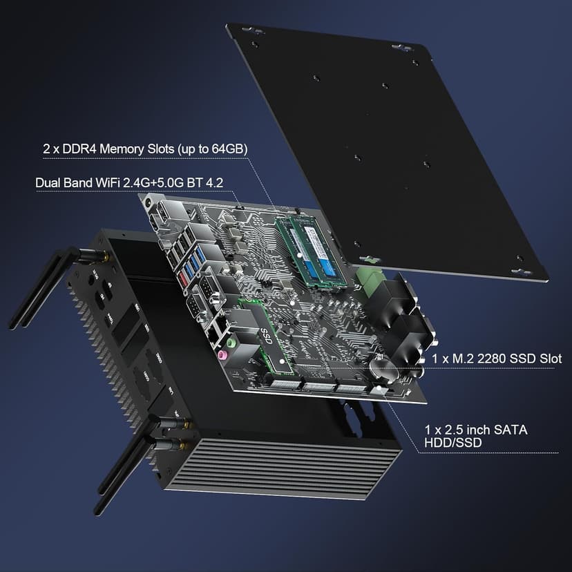 HISTTON Fanless Mini PC Core i7-10710U, 16GB RAM 512GB M2. SSD, Industrial PC with 6 RS232 COM, HD+DP+Type-C Triple Display, 2 LAN, 8 USB, GPIO, SIM, WiFi, BT4.2, Mini PC Windows 11 Pro, Linux/Ubuntu