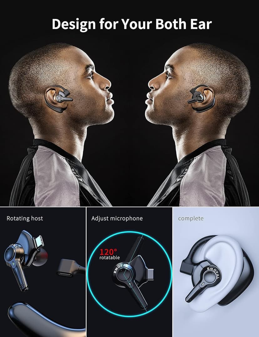 Dual-Mic AI Noise Cancelling Bluetooth Headset for Cell Phones, 10 Days Standby 30Hrs HD Talktime Bluetooth Earpiece IPX6 Waterproof Ultralight for Driving/Truckers/Business, Black