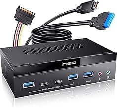 Ineo 5.25" Front Panel USB 3.2 Gen 2 Hub - 2X 10G USB-C, 2X 10G USB-A, 1x USB 3.0 Type-A, Audio & Mic Jack [3570II]