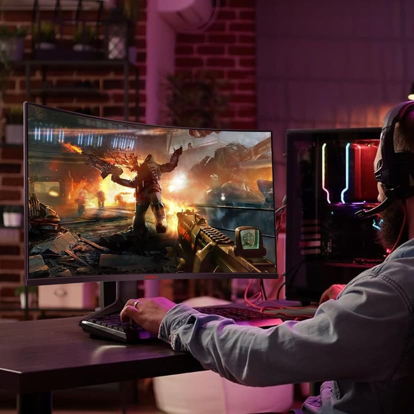 KOORUI 32 inch Curved Gaming Monitor - QHD (2560 x 1440) 2K Display, 170Hz 144Hz Monitor, 1500R Curvature, 1ms, HDR10, Adaptive Sync, Tilt Adjustable, DisplayPort HDMI, Black - 32E6QC