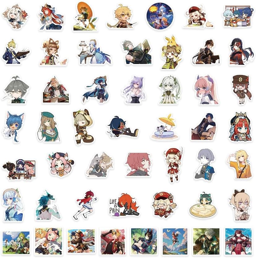 [100 PCS] QYZHIZ Cute Genshin Impact Sticker, Colourful Stickers, Game Sticker for Fans, Waterproof Stickers for Laptop, Water Bottle, Computer, Skate, Phone, Bike, Guitar.