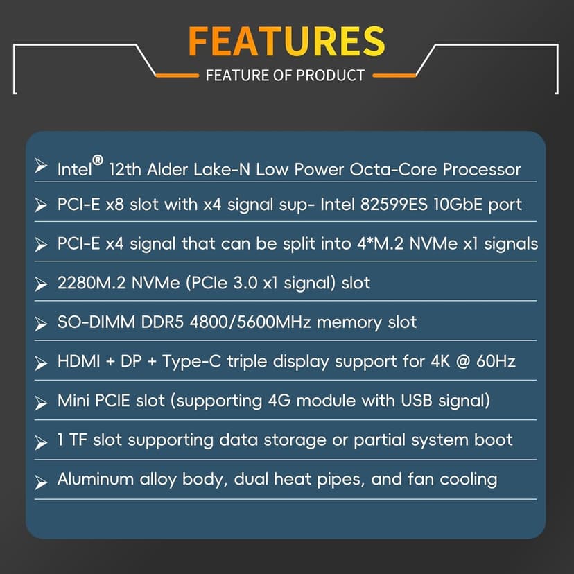 Micro Firewall Appliance 10GbE Mini PC with SFP+, Intel Alder Lake N100 (4C/4T) 4xIntel I226-V 2.5GbE 2*Intel 82599ES 10GbE Firewall LTE Router Support AES-NI 8GB DDR5 128GB NVMe SSD