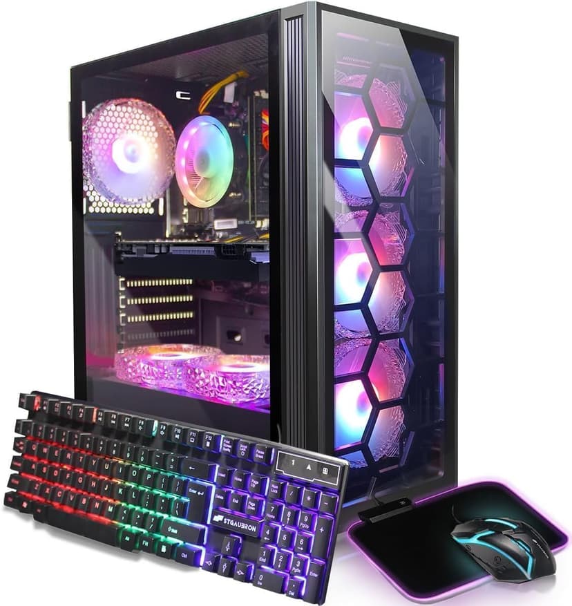STGAubron Gaming Desktop PC, Intel Core i7 up to 3.9GHz, GeForce GTX 1660 Super 6G, 32G RAM, 1T SSD, 600M WiFi, BT 5.0, RGB Fan x6, RGB BT Sound Bar, Windows 10 Home