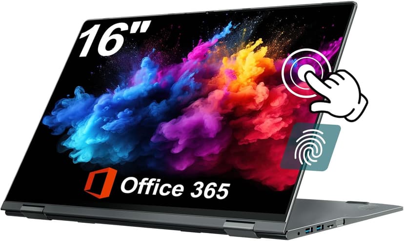 jumper Laptop 16 inch, Laptop Computer with 1 Year Office 365, 16GB DDR4 640GB Storage, Backlit Keyboard, Fingerprint Reader, 7000mAh, WiFi 6, 1920x1200, 360 Degree Rotation, Type-C Full Function