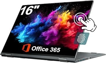 jumper Laptop 16 inch, Laptop Computer with 1 Year Office 365, 16GB DDR4 640GB Storage, Backlit Keyboard, Fingerprint Reader, 7000mAh, WiFi 6, 1920x1200, 360 Degree Rotation, Type-C Full Function
