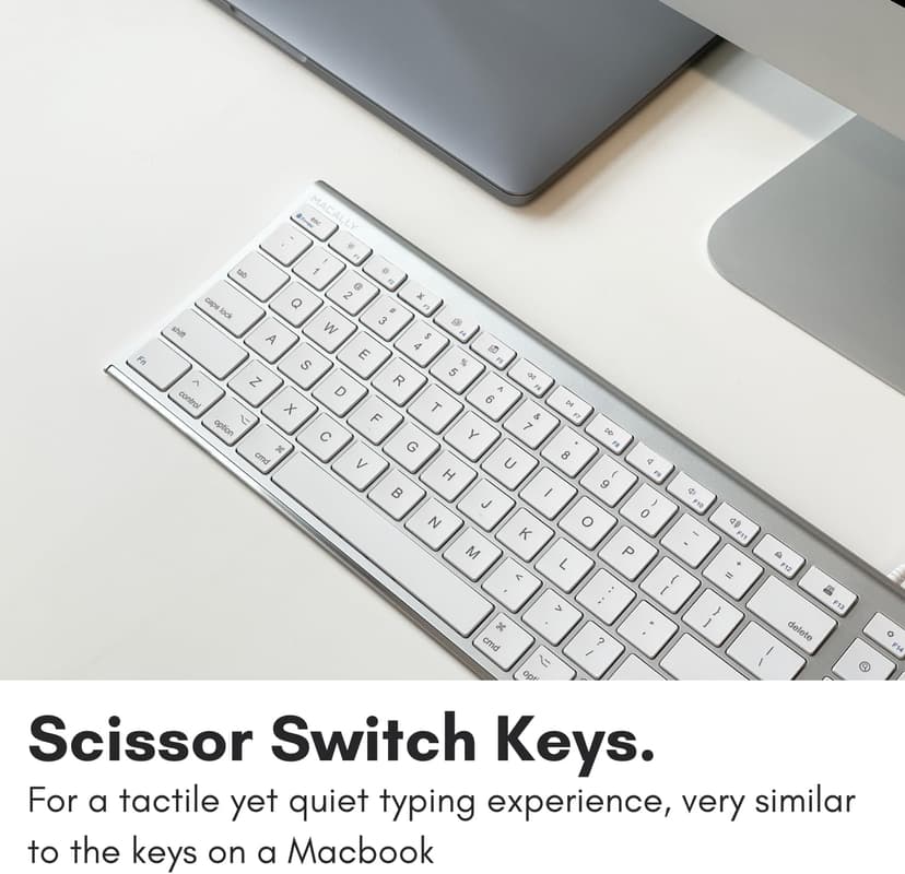Macally Ultra Slim USB Wired Computer Keyboard - Compatible Apple Keyboard or Windows - Full Size with 20 Mac Keyboard Keys -with Numeric Keypad - Silver Aluminum Finish