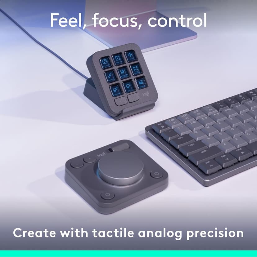 Logitech MX Creative Console, 9 Customizable LCD Keys, Stream Deck Accessories, Control Dial for Graphic Design, Adobe, Zoom, Spotify - Graphite, 3-Month Adobe Creative Cloud Membership