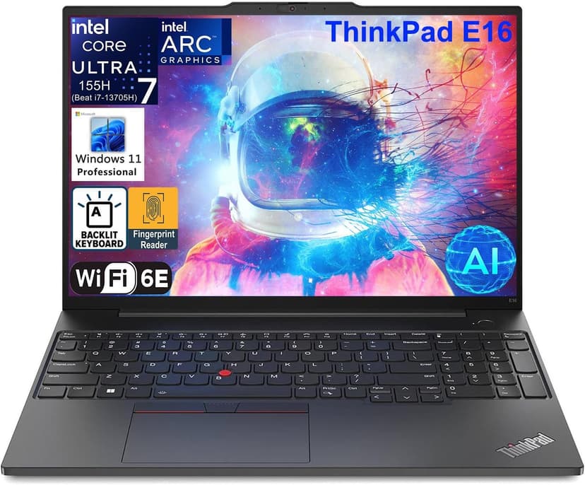 Lenovo ThinkPad E16 G2 16" FHD+ Business Laptop Computer, Intel 16-Core Ultra 7 155H (Beat Ultra 7 255U), Arc Graphics, 64GB DDR5 RAM, 2TB PCIe SSD, WiFi 6E, Backlit KB, FR, Windows 11 Pro, AZ-XUT