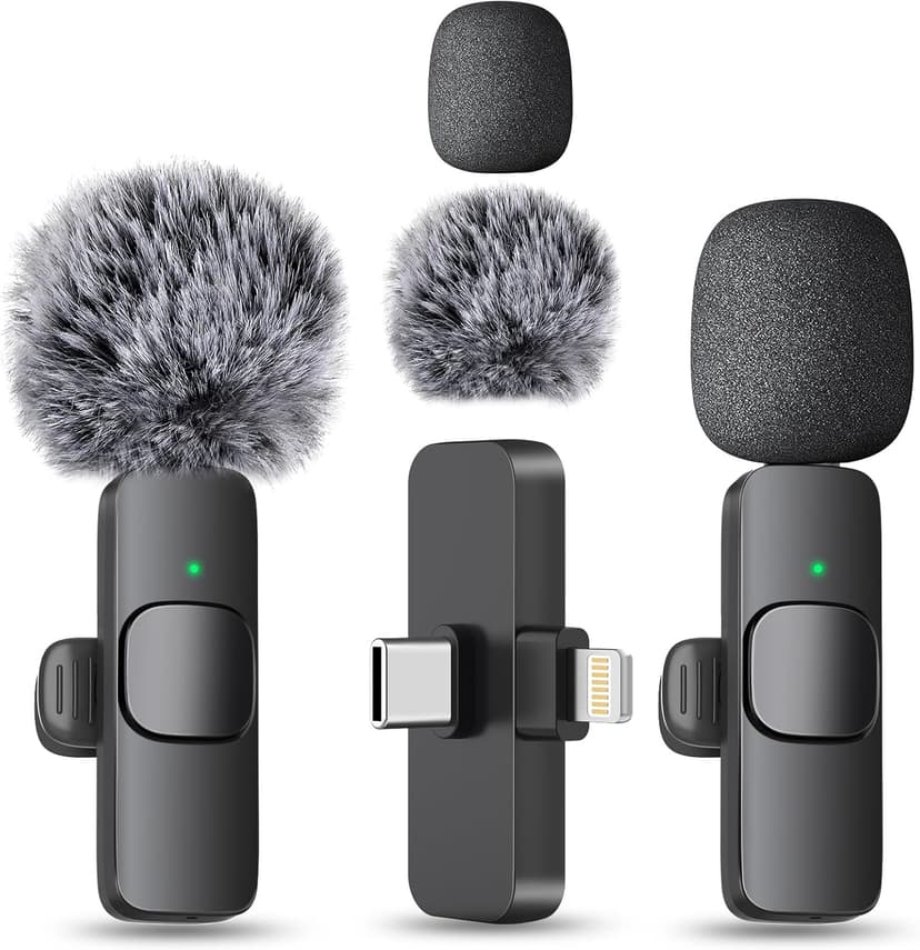 MAYBESTA 2 in 1 Wireless Mini Microphone for iPhone, iPad, Android Phone - Bluetooth Lavalier Lapel Mic for Video Recording - Clip on USB C Microphones for YouTube Tiktok Podcast Vlogging