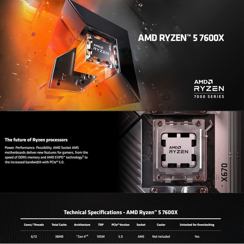 INLAND MSI PRO B650-P WiFi Motherboard with AMD Ryzen 5 7600X 6-Core Desktop Processor (AMD AM5, ATX, DDR5, PCIe 4.0)