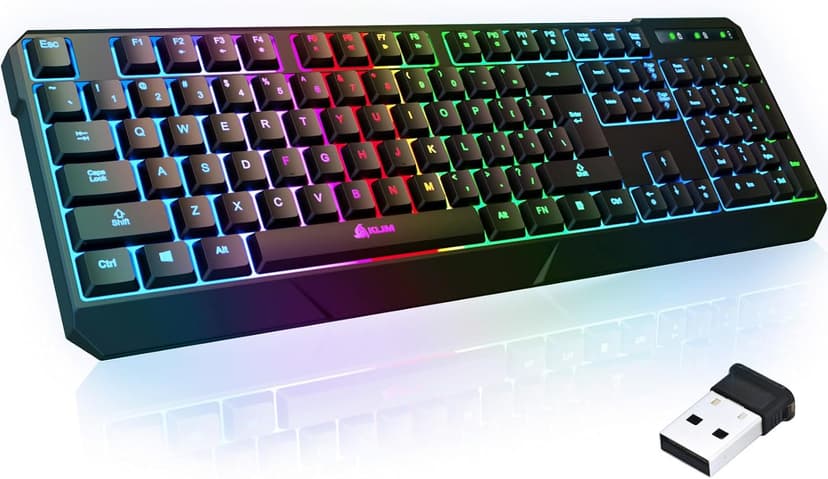 KLIM Chroma Wireless Gaming Keyboard RGB New - Long-Lasting Rechargeable Battery - Quick and Quiet Typing - Water Resistant Backlit Wireless Keyboard for PC PS5 PS4 Mac - Black
