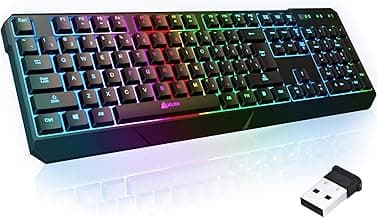 KLIM Chroma Wireless Gaming Keyboard RGB New - Long-Lasting Rechargeable Battery - Quick and Quiet Typing - Water Resistant Backlit Wireless Keyboard for PC PS5 PS4 Mac - Black
