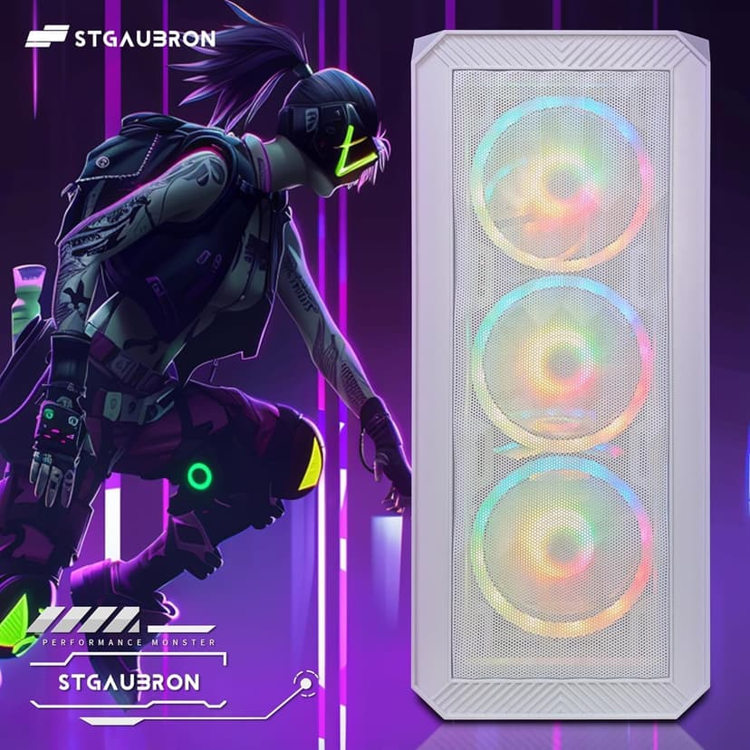 STGAubron Gaming PC Desktop Computer, AMD Ryzen 3 3200G 3.6 GHz, Radeon RX 580 8G GDDR5, 16G DDR4, 1T SSD, 600M WiFi, BT 5.0, RGB Fan x 4, Windows 11 Home