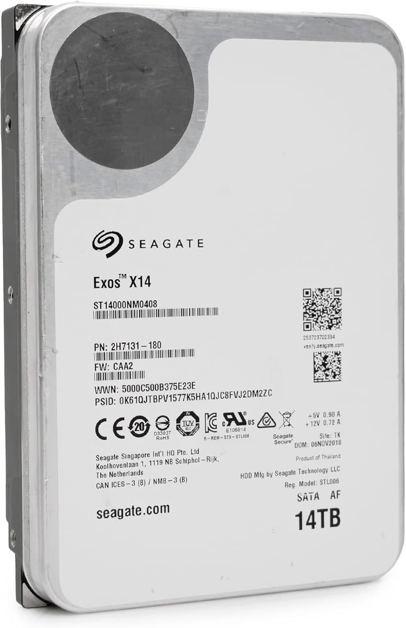 Seagate Exos X14 ST14000NM0408 14TB 7.2K RPM CMR SATA 6Gb/s 512e 3.5in Hard Drive (Renewed)
