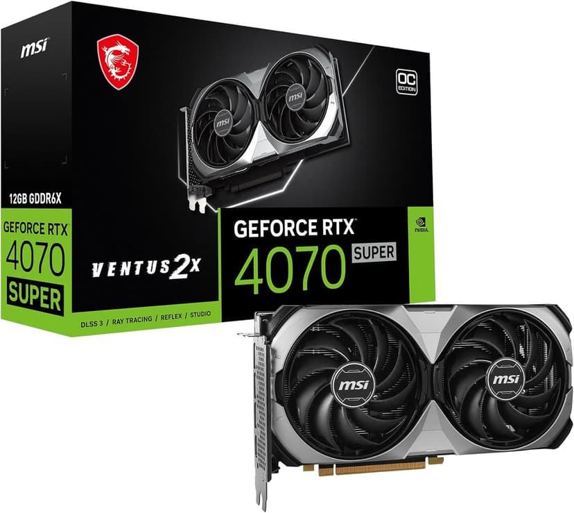 MSI Gaming RTX 4070 Super 12G Ventus 2X OC Graphics Card (NVIDIA RTX 4070 Super, 192-Bit, Extreme Clock: 2520 MHz, 12GB GDRR6X 21 Gbps, HDMI/DP, Ada Lovelace Architecture)