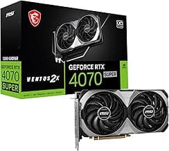 MSI Gaming RTX 4070 Super 12G Ventus 2X OC Graphics Card (NVIDIA RTX 4070 Super, 192-Bit, Extreme Clock: 2520 MHz, 12GB GDRR6X 21 Gbps, HDMI/DP, Ada Lovelace Architecture)