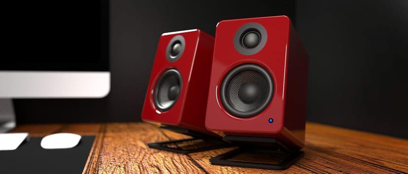 Kanto YU2GR PC Gaming Desktop Speakers | 3" Composite Drivers | 3/4" Silk Dome Tweeter | Class D Amplifier | 100 Watts | Built-in USB DAC | Subwoofer Output | Pair | Gloss Red