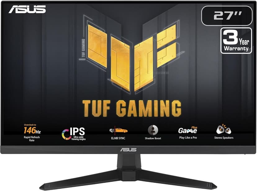 ASUS TUF Gaming 27” 1080P Monitor (VG279QE5A) – Full HD, Overclock to 144Hz, 1ms, IPS, Extreme Low Motion Blur Sync, Stereo Speaker, Variable Overdrive, DisplayWidget Center, 3 yr Warranty