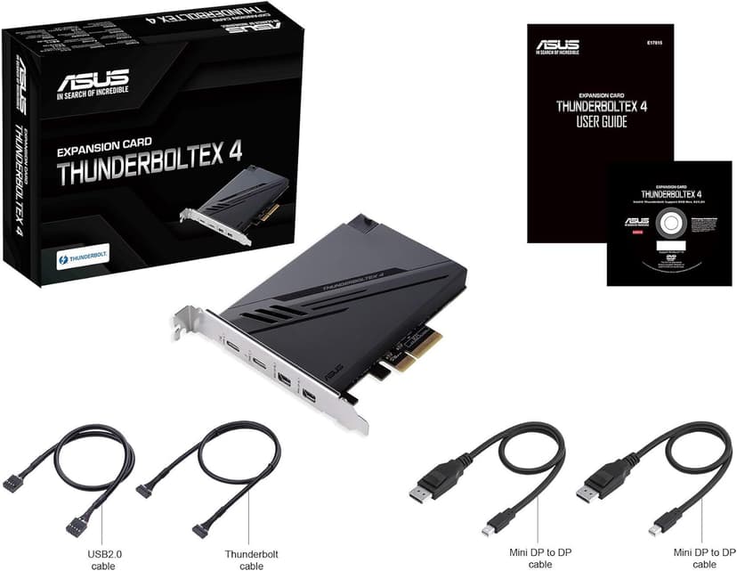 ASUS ThunderboltEX 4 with Intel® Thunderbolt™ 4 JHL 8540 Controller, 2 USB Type-C Ports, up to 40Gb/s bi-Directional Bandwidth, DisplayPort 1.4 Support, up to 100W Quick Charge, Black