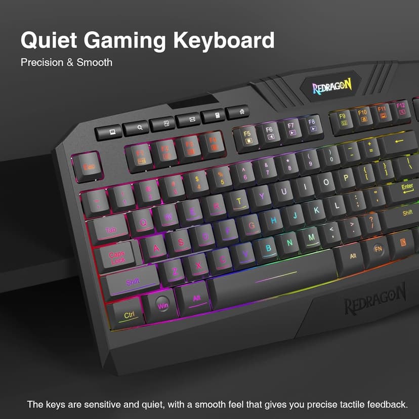 Redragon K503 Wireless Gaming Keyboard, RGB LED Backlit, Multimedia Keys, Silent Membrane Keyboard with Wrist Rest for Windows PC Games (Black)