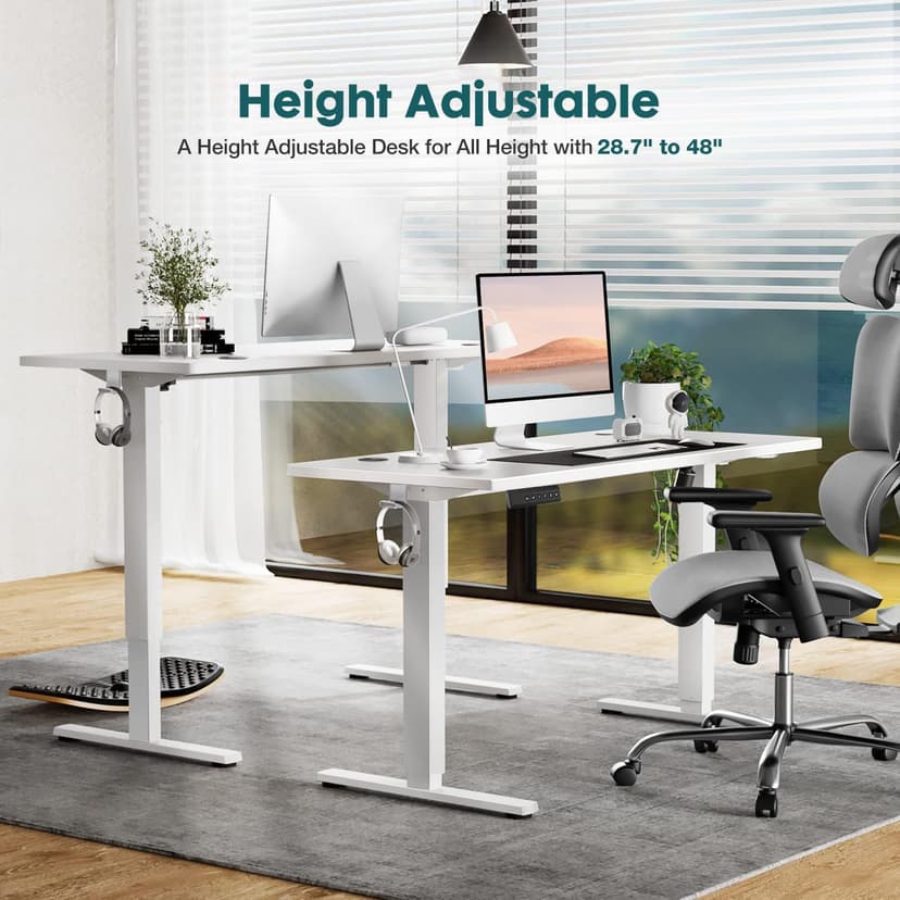 Standing Desk, Adjustable Height Electric Sit Stand Up Down Computer Table, 55x24 Inch Ergonomic Rising Modern Lift Motorized Gaming Desktop Workstation for Work Home Office - White