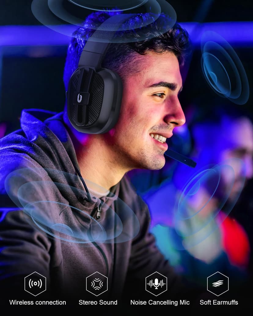 Jeecoo 2.4GHz Wireless Gaming Headset with Microphone for PC PS5 PS4, Bluetooth 5.3 Gaming Headphones with Noise Canceling Mic for Laptop, Mobile, Mac, Stereo Sound, 50+Hr Battery, Low Latency