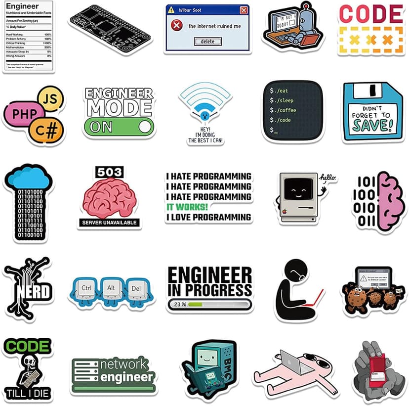 50PCS Programming Stickers Gifts for Developers Programmers Hackers Engineers, Icicrim Program Stickers for Laptop Computer Water Bottles Luggage Vinyl Waterproof Decals