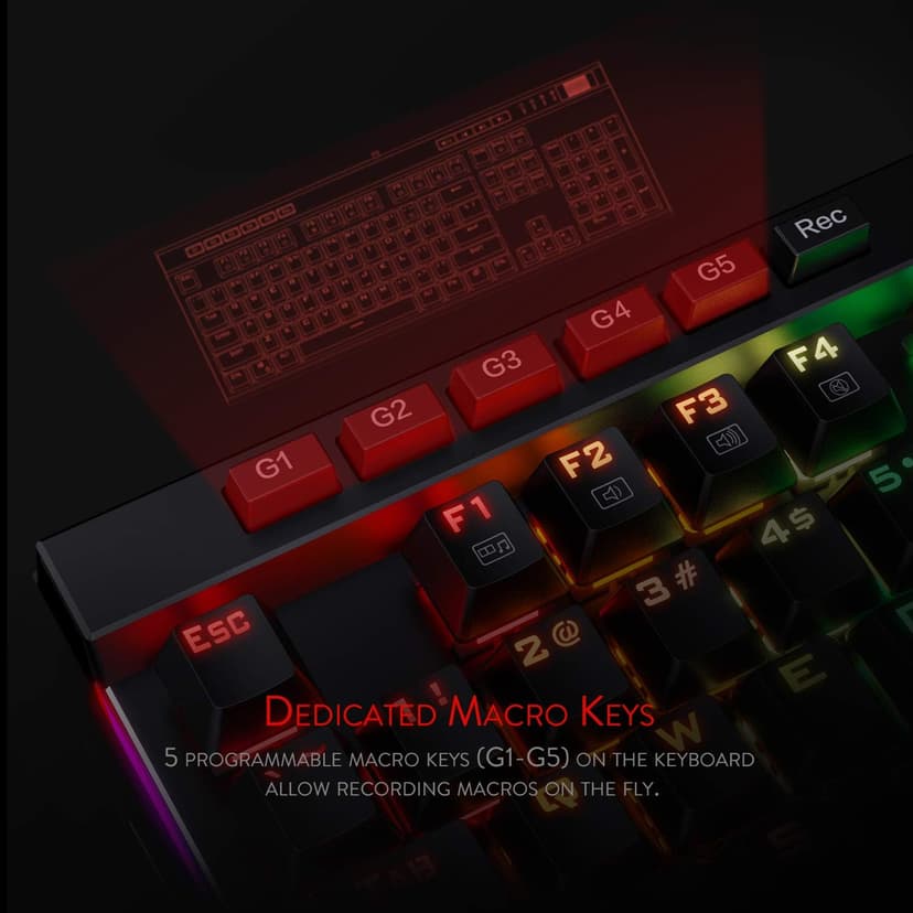 Redragon K580 VATA RGB LED Backlit Mechanical Gaming Keyboard with Macro Keys & Dedicated Media Controls, Hot-Swappable Socket, Onboard Macro Recording (Blue Switches)