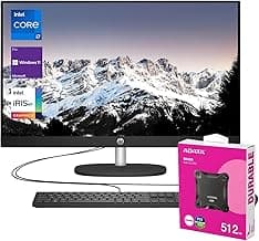 HP Business 27" 13th i7 All in One Desktop Computer, FHD Display, 32GB RAM, 1TB SSD, IR Camera, RJ-45, Wi-Fi 6, Wired KB & Mouse, Windows 11 Pro, Black, with Adata 512 External SSD Bundle