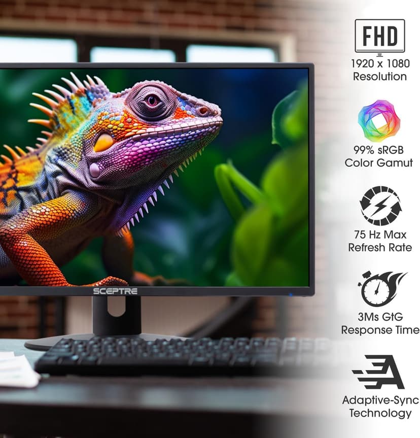 Sceptre 24-inch Professional Thin 1080p LED Monitor 99% sRGB 2x HDMI VGA Build-in Speakers, Machine Black (E248W-19203R Series)