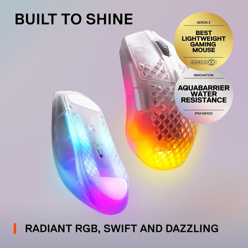 SteelSeries Aerox 3 Wireless - Holey RGB Gaming Mouse - 18K DPI TrueMove Air Optical Sensor - Ultra-Lightweight Water Resistant Design - Ghost