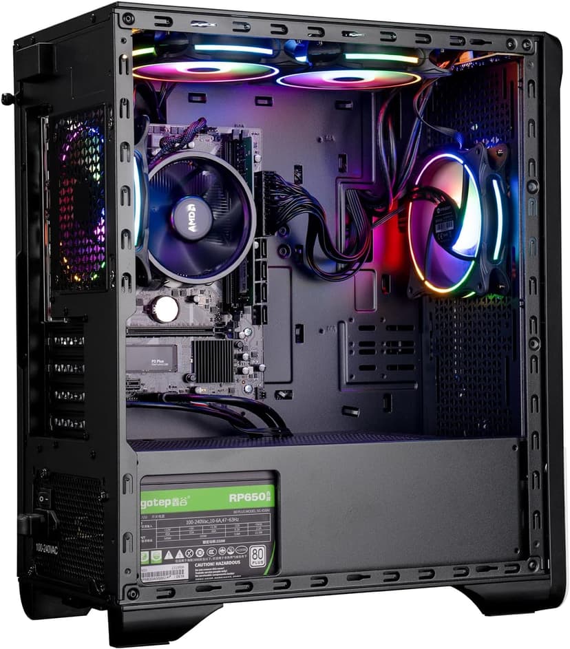 Gaming Desktop PC – AMD Ryzen7 5700G 3.8GHz, AMD Radeon Graphics（Integrated ）, 1TB NVME PCIe Gen4 SSD, 16GB DDR4 RAM 3200, 550W PSU, Windows 11 Home 64-bit Pre-Built PC（White & Black）