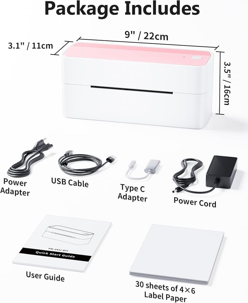 Phomemo Bluetooth Thermal Label Printer, 241BT 4X6 Wireless Shipping Labels Printer for Small Business, Pink Label Printers for Shipping Package, Compatible with iPhone, Android, Amazon, Shopify, USPS