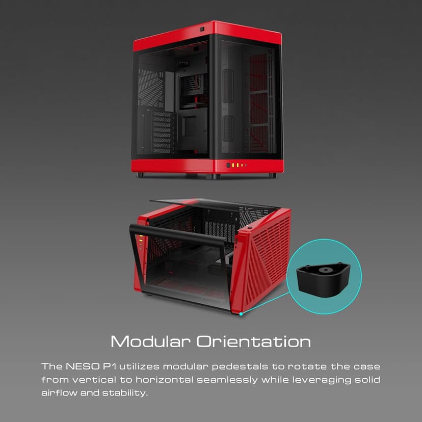 GAMDIAS RGB Tempered Glass Gaming Computer PC Case, 2-Way Standing w/Vertical & Horizontal Orientaton & One-Touch Open, Support up to 420mm AIO, Huge Cable Management & Excellent Airflow NESO P1 BR