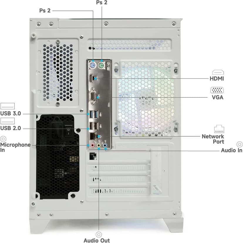 LXZ Desktop PC Computer Ryzen 5-5600GT 8 core 3.6GHz, 16G DDR4 RAM, 512G NVME SSD, Tower Computer with 400W Power Supply for Working, Home and Office (White)