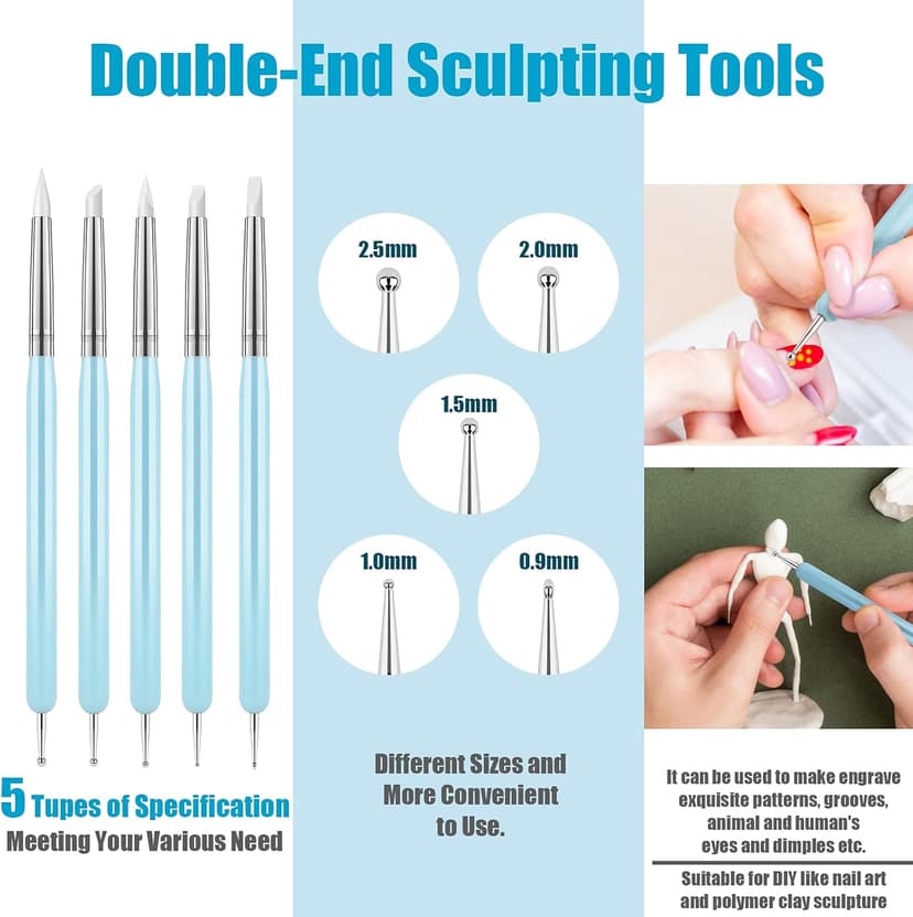 10Pcs Silicone Clay Sculpting Tool, Modeling Dotting Tool & Pottery Craft use for DIY Handicraft, Silicone Brush, Sculpture Pottery, Nail Art