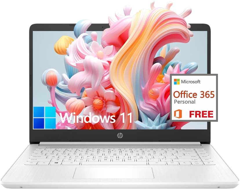 HP 14 inch Laptop Computer,Thin Lightweight 14 Laptop College Students,Intel Notebook Computer PC,8GB RAM 64GB eMMC+128GB SD Card,Windows 11 Laptop Microsoft Office 1Y,Camera,Long BatteryLife,White
