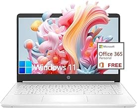 HP 14 inch Laptop Computer,Thin Lightweight 14 Laptop College Students,Intel Notebook Computer PC,8GB RAM 64GB eMMC+128GB SD Card,Windows 11 Laptop Microsoft Office 1Y,Camera,Long BatteryLife,White