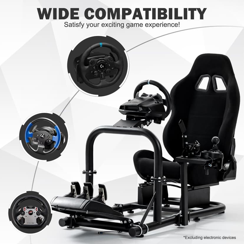 Anman Racing Simulator Cockpit 50mm Large Round Tube Vertical Bracket Seat with Monitor Display TV Stand Fit for Logitech/Thrustmaster/Fanatec G29 G920, Wheel Shifter Pedals NOT Included
