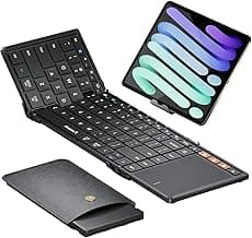 ProtoArc Foldable Keyboard with Touchpad, XK01 TP Folding Portable Keyboard, Full Size Keys, Large Trackpad Bluetooth Travel Keyboards for iPad Laptop PC Tablets -Black