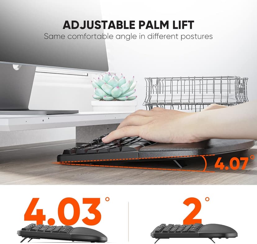 MEETION Ergonomic Wireless Keyboard and Mouse, Ergo Keyboard with Vertical Mouse, Split Cushioned Wrist Palm Rest, Natural Typing, Rechargeable, Full Size, Windows/Mac/Computer/Laptop, Black DirectorC