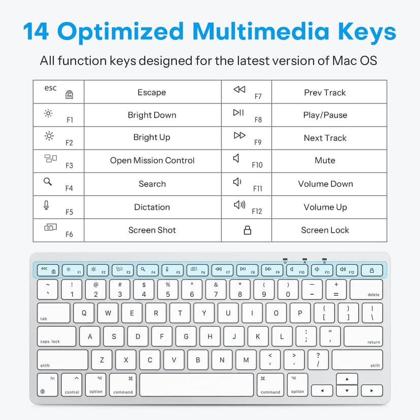 OMOTON Wired Keyboard for Mac with Dual Interface, Comfortable Typing Angle & Stable Connection, Compatible with MacBook, iMac, Mac Mini, PC-White