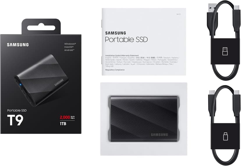 SAMSUNG T9 Portable SSD 4TB, USB 3.2 Gen 2x2 External Solid State Drive, Seq. Read Speeds Up to 2,000MB/s for Gaming, Students and Professionals,MU-PG4T0B/AM, Black (pack of 1)