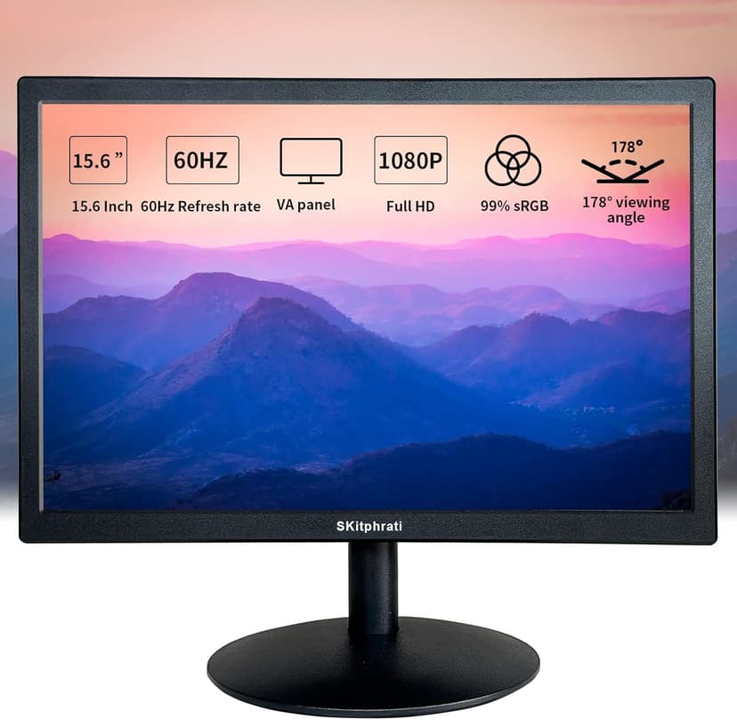 15.6 Inch Small PC Monitor, FHD VA 1080P Desktop Display with 1920x1080 99% sRGB HDMI VGA Ports, VESA Mounting, LED Monitor for PC, Laptop and Computer, Black