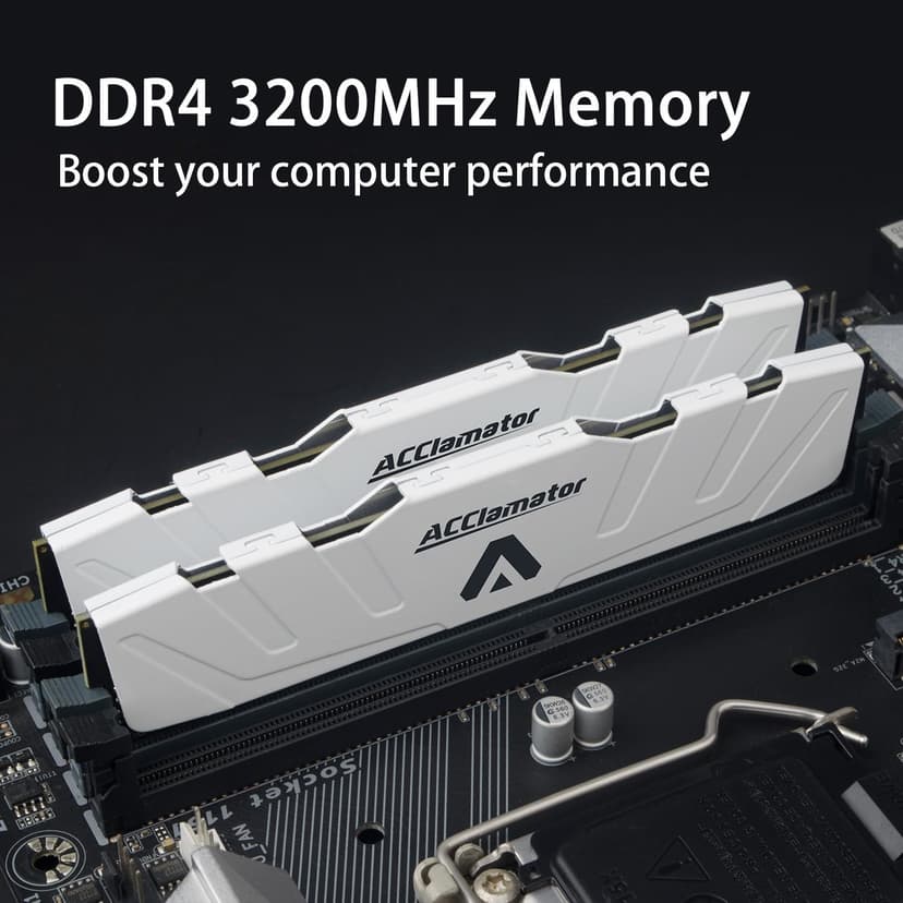 DDR4 RAM 32GB (2x16GB) 3200MHz PC4-25600 XMP CL18 1.35V 288-pin Desktop PC Memory Module with Heatsink White Acclamator Ounce Series
