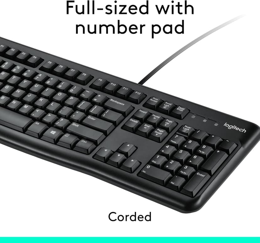 Logitech MK120 Wired Keyboard and Mouse Combo for Windows, Optical Wired Mouse, Full-Size, USB, Compatible with PC, Laptop - Black