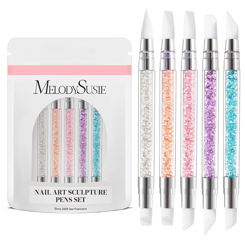 MelodySusie 5 Pcs Nail Art Sculpture Pen Acrylic Dual Tipped Brushes for Resin Nail Art Tools for Design Foil Carving Drawing Effect Shaping